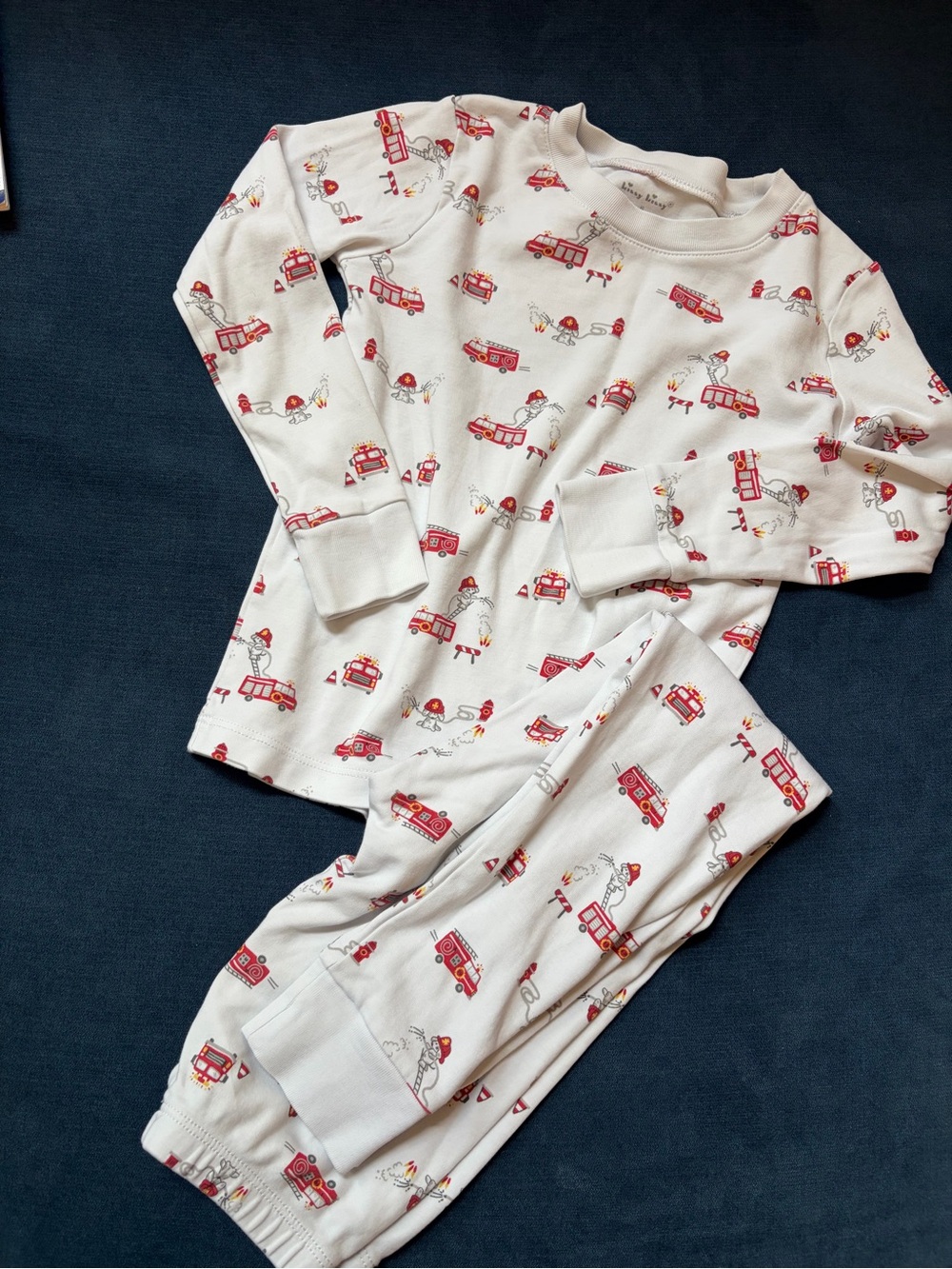 Kissy Kissy White Pajama Set with Red Firetruck Print